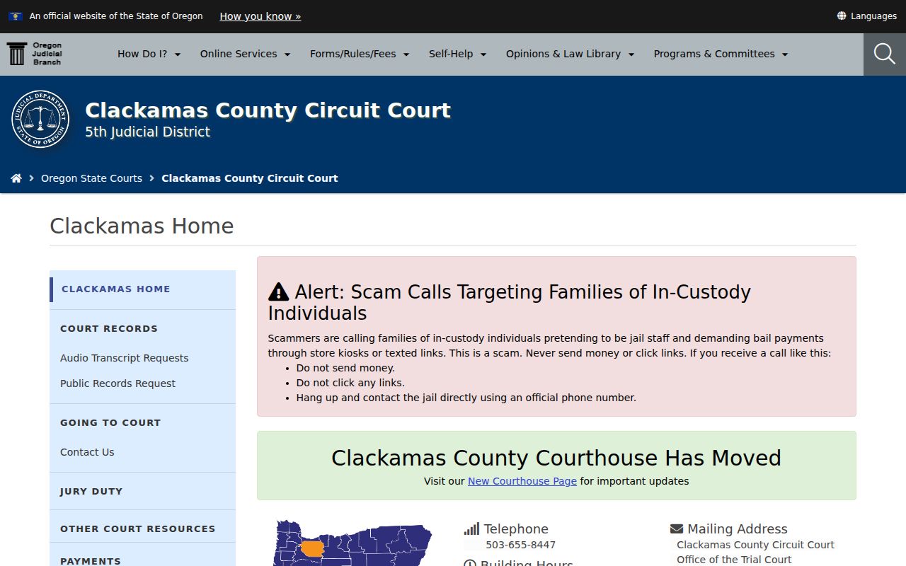 Clackamas County residents directory circuit court access page