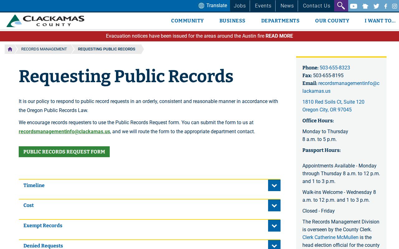 Clackamas County residents directory public records request policy