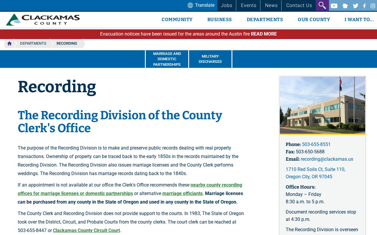 Clackamas County residents directory recording office access page