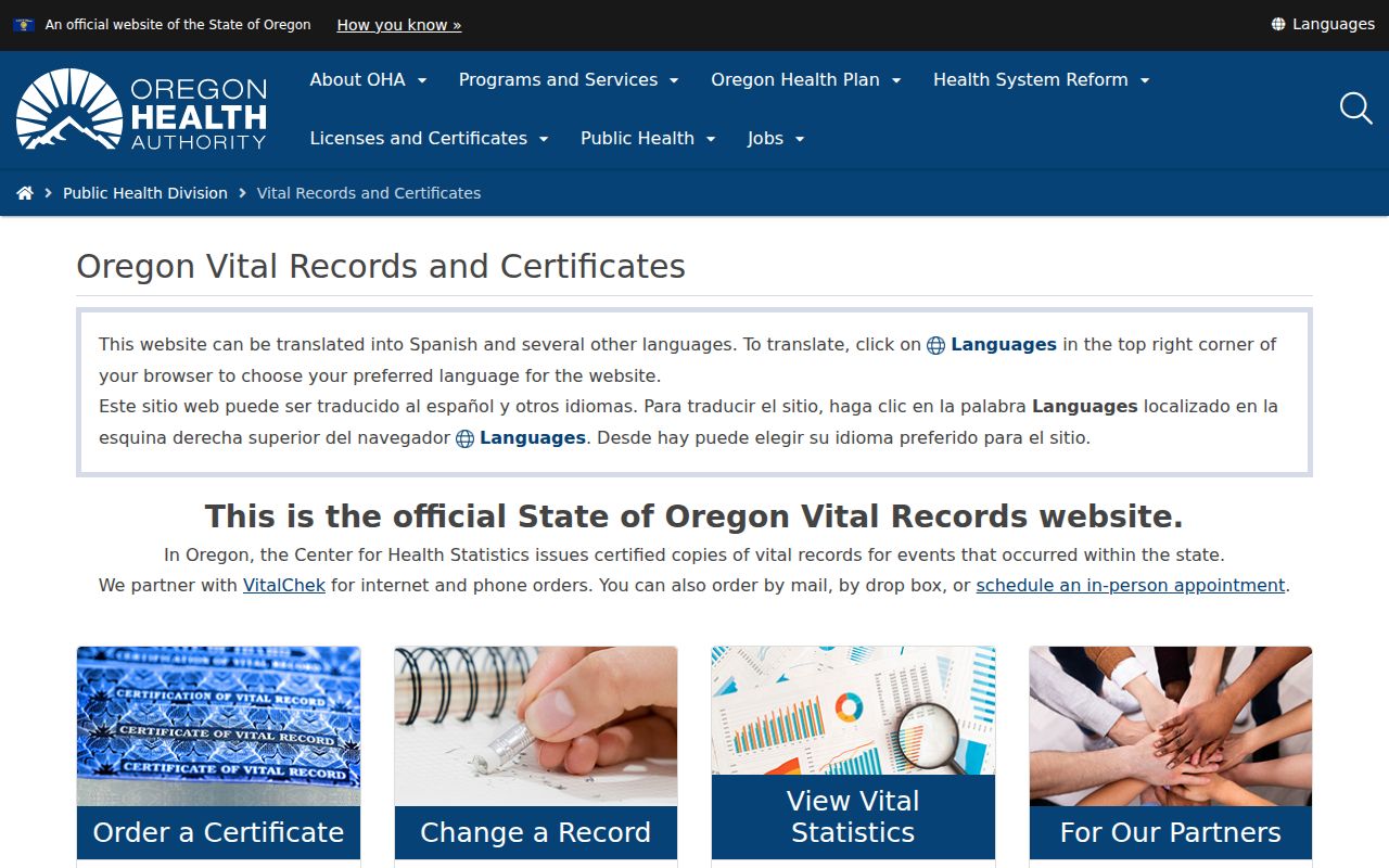 Clackamas County residents directory Oregon vital records order page