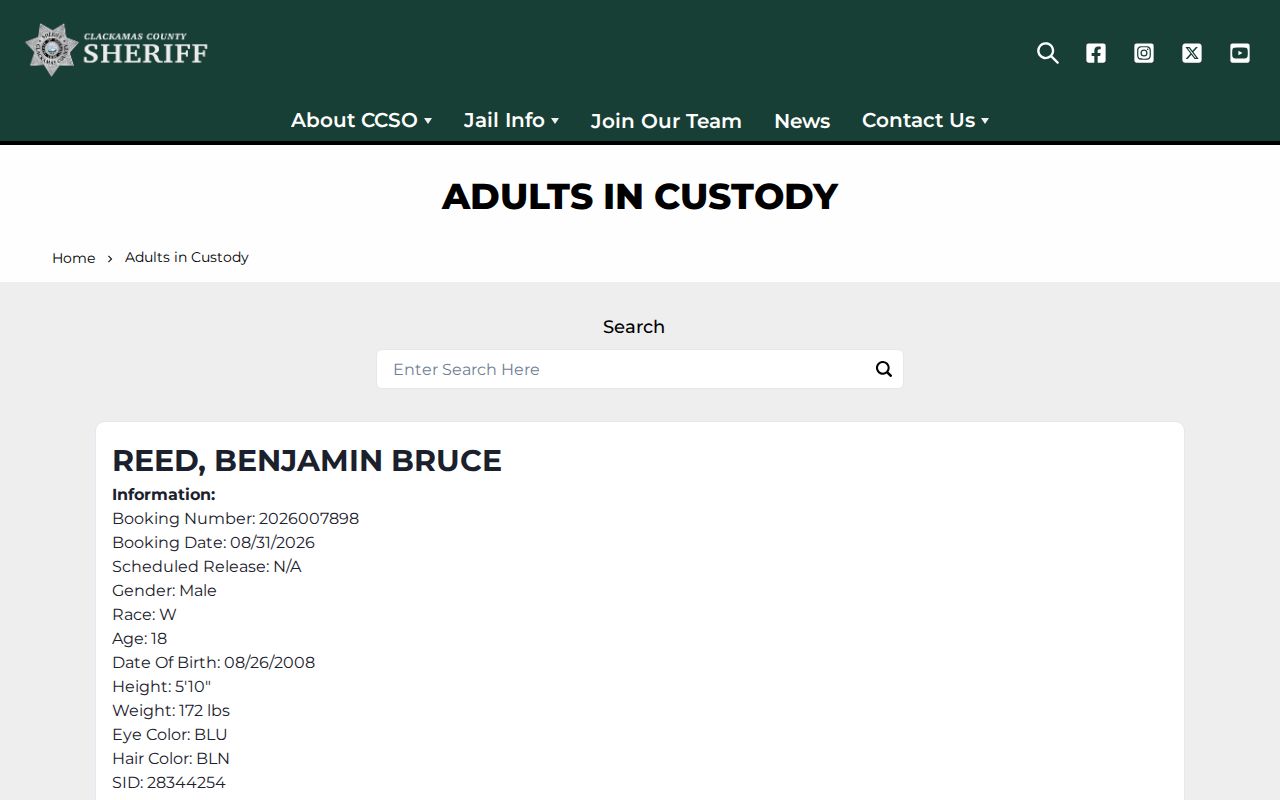 Clackamas County neighbors privacy limits official adults in custody page