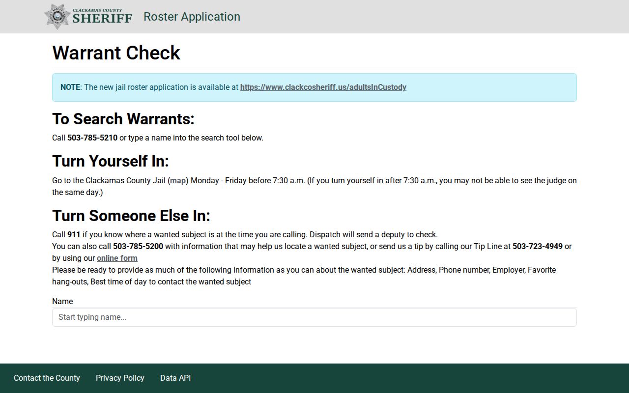 Clackamas County neighbors privacy limits official warrant lookup interface