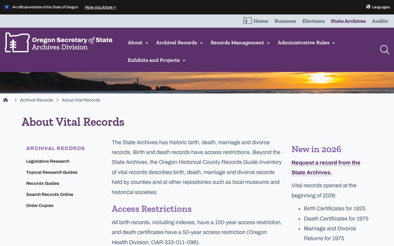 Clackamas County previous residents State Archives vital records source
