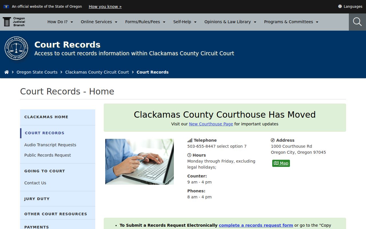 Clackamas County resident lookup Circuit Court records access page