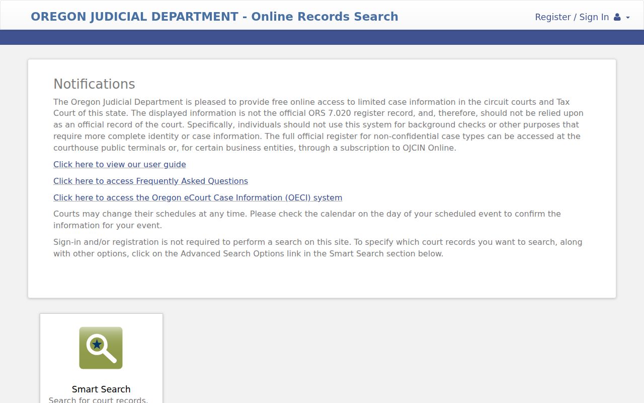 Clackamas County resident lookup free Oregon court portal search screen