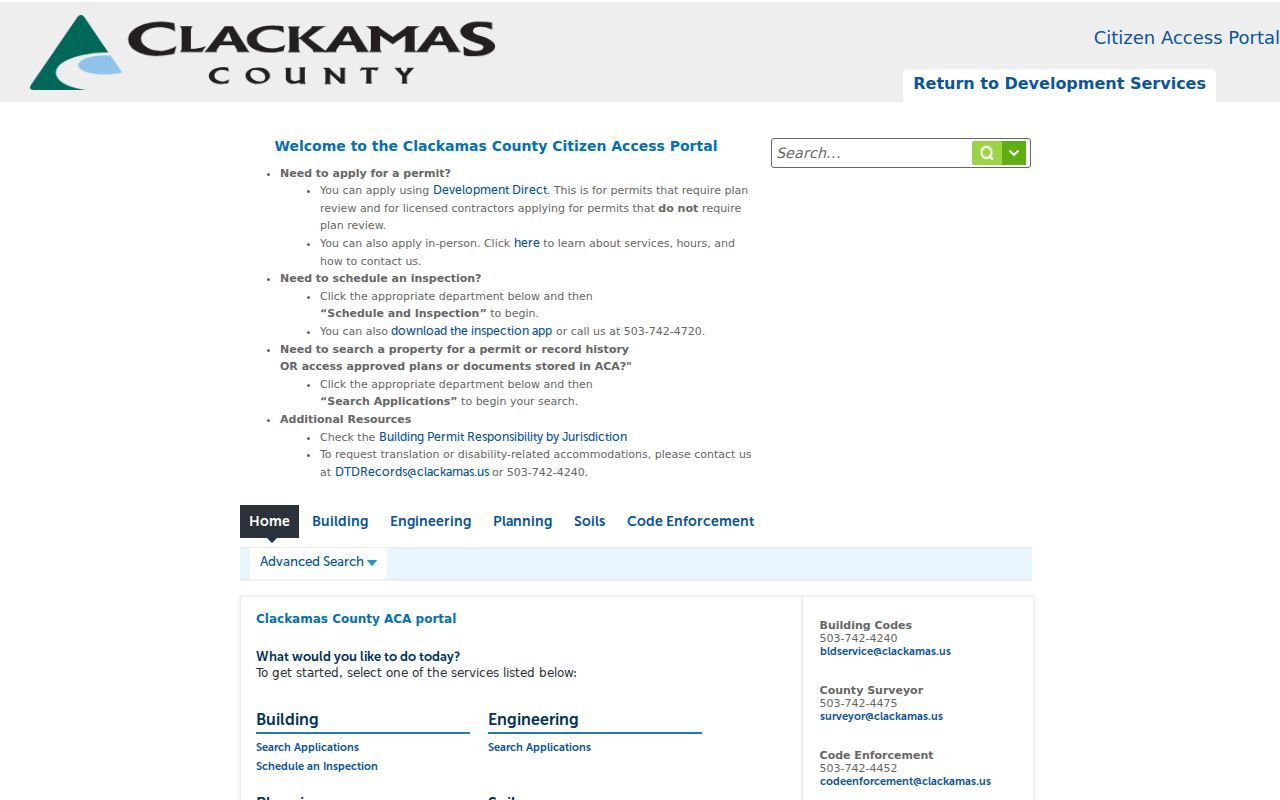 Clackamas County street directory Accela permit search