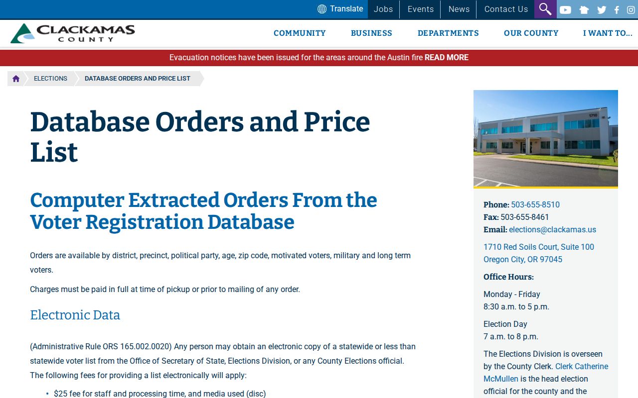 Clackamas County ZIP code directory election data order options